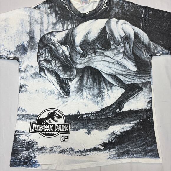 Vintage 1993 Jurassic Park AOP Movie Promo T Shirt Men's XL - Picture 2 of 10